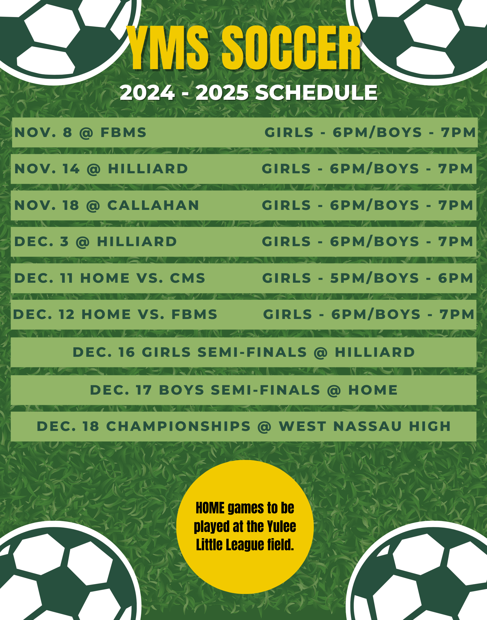 Soccer Game Schedule